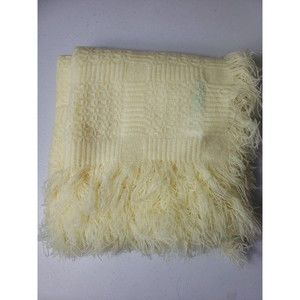 Vintage Cradlecraft Fringed Baby Blanket Yellow Pastels Made in Spain 40" x 44"